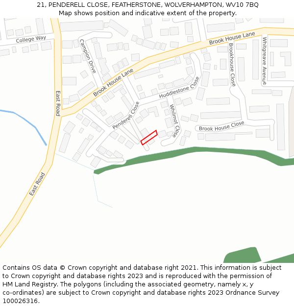 21, PENDERELL CLOSE, FEATHERSTONE, WOLVERHAMPTON, WV10 7BQ: Location map and indicative extent of plot