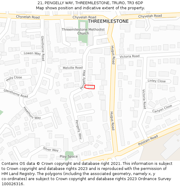 21, PENGELLY WAY, THREEMILESTONE, TRURO, TR3 6DP: Location map and indicative extent of plot