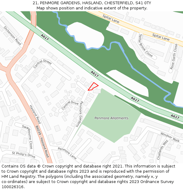 21, PENMORE GARDENS, HASLAND, CHESTERFIELD, S41 0TY: Location map and indicative extent of plot