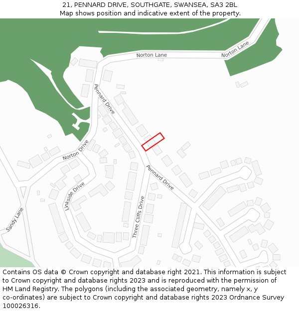 21, PENNARD DRIVE, SOUTHGATE, SWANSEA, SA3 2BL: Location map and indicative extent of plot