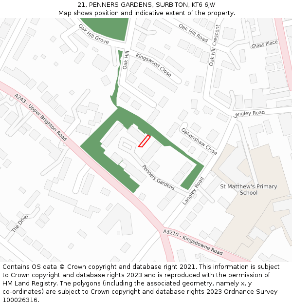 21, PENNERS GARDENS, SURBITON, KT6 6JW: Location map and indicative extent of plot