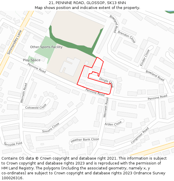 21, PENNINE ROAD, GLOSSOP, SK13 6NN: Location map and indicative extent of plot