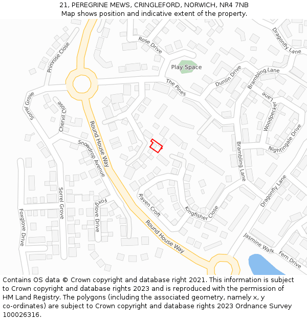 21, PEREGRINE MEWS, CRINGLEFORD, NORWICH, NR4 7NB: Location map and indicative extent of plot