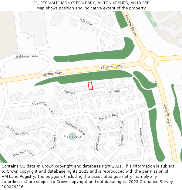 21, PERIVALE, MONKSTON PARK, MILTON KEYNES, MK10 9PE: Location map and indicative extent of plot