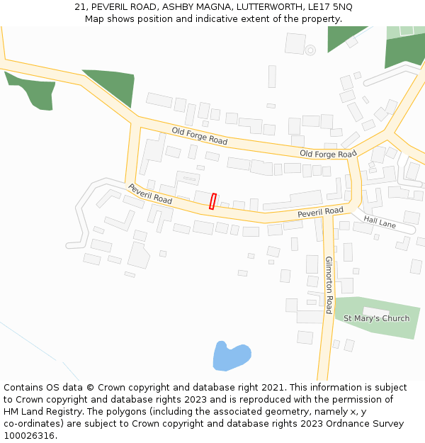 21, PEVERIL ROAD, ASHBY MAGNA, LUTTERWORTH, LE17 5NQ: Location map and indicative extent of plot