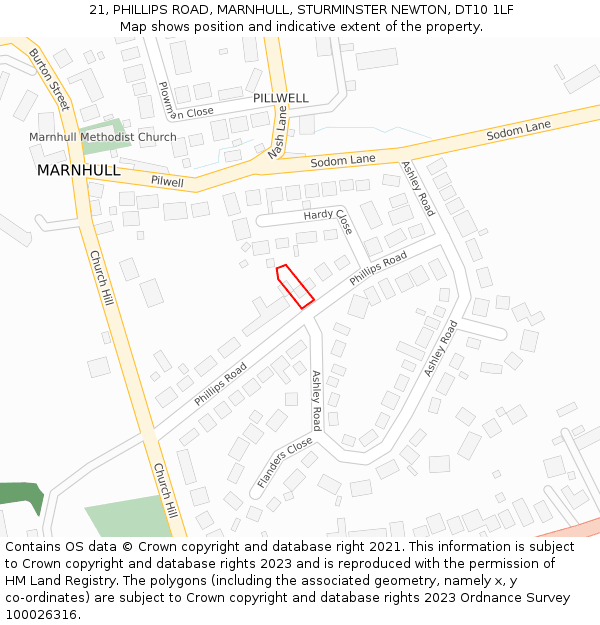 21, PHILLIPS ROAD, MARNHULL, STURMINSTER NEWTON, DT10 1LF: Location map and indicative extent of plot