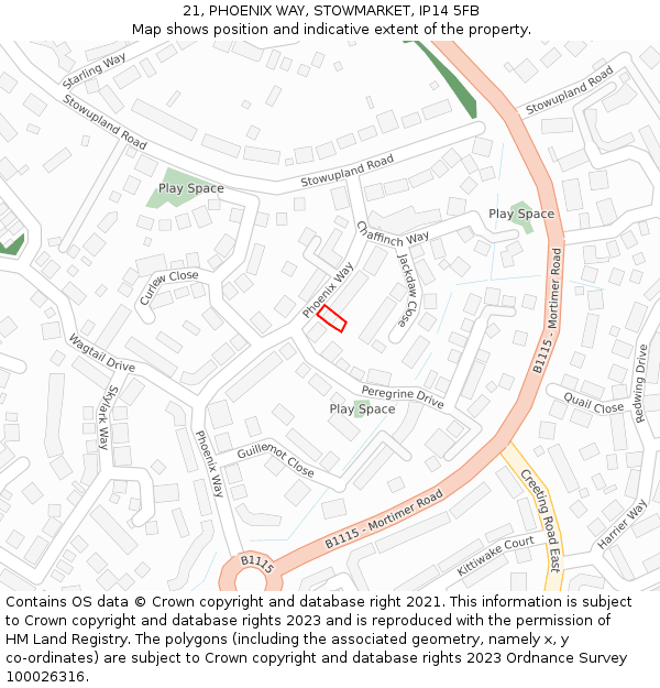 21, PHOENIX WAY, STOWMARKET, IP14 5FB: Location map and indicative extent of plot
