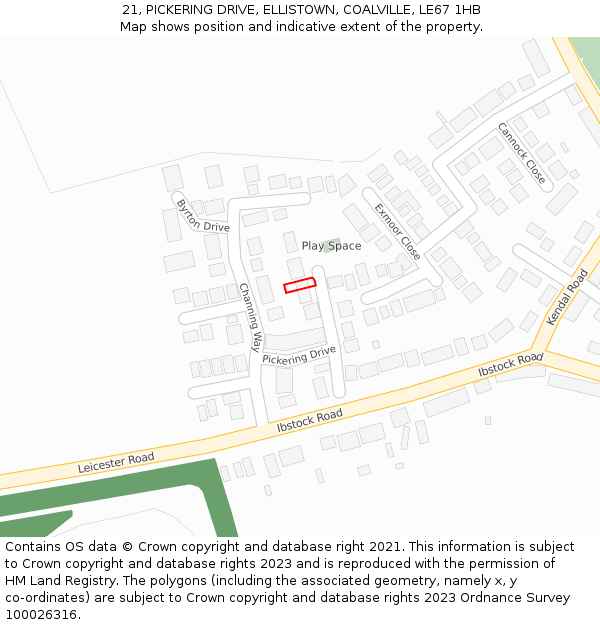 21, PICKERING DRIVE, ELLISTOWN, COALVILLE, LE67 1HB: Location map and indicative extent of plot