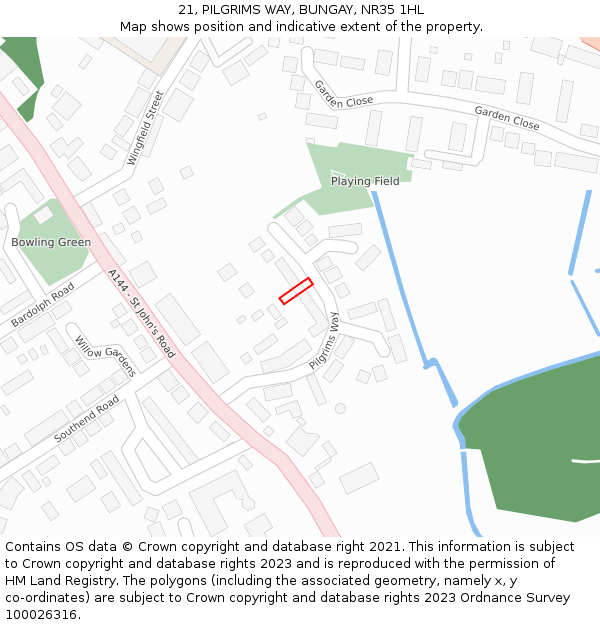 21, PILGRIMS WAY, BUNGAY, NR35 1HL: Location map and indicative extent of plot