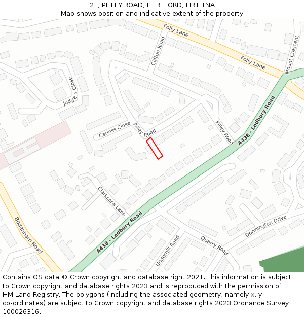 21, PILLEY ROAD, HEREFORD, HR1 1NA: Location map and indicative extent of plot