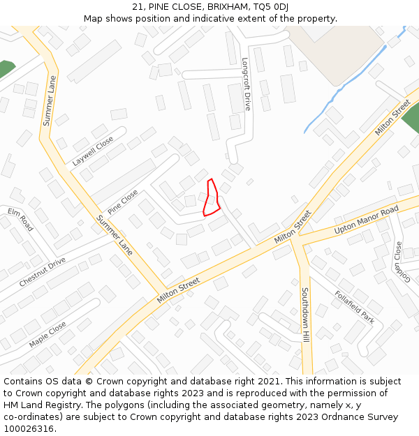 21, PINE CLOSE, BRIXHAM, TQ5 0DJ: Location map and indicative extent of plot