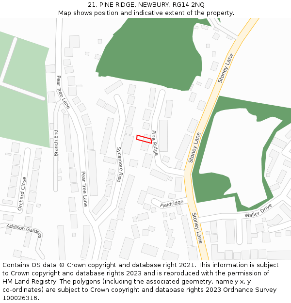 21, PINE RIDGE, NEWBURY, RG14 2NQ: Location map and indicative extent of plot