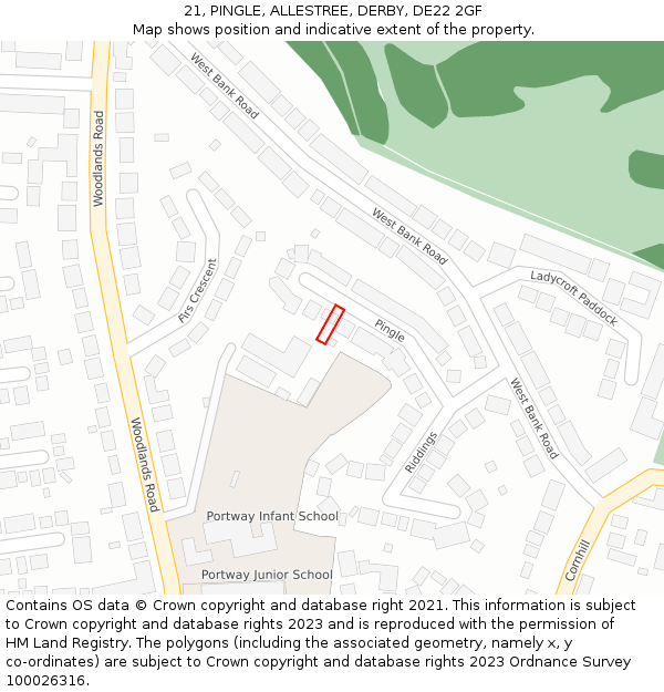 21, PINGLE, ALLESTREE, DERBY, DE22 2GF: Location map and indicative extent of plot
