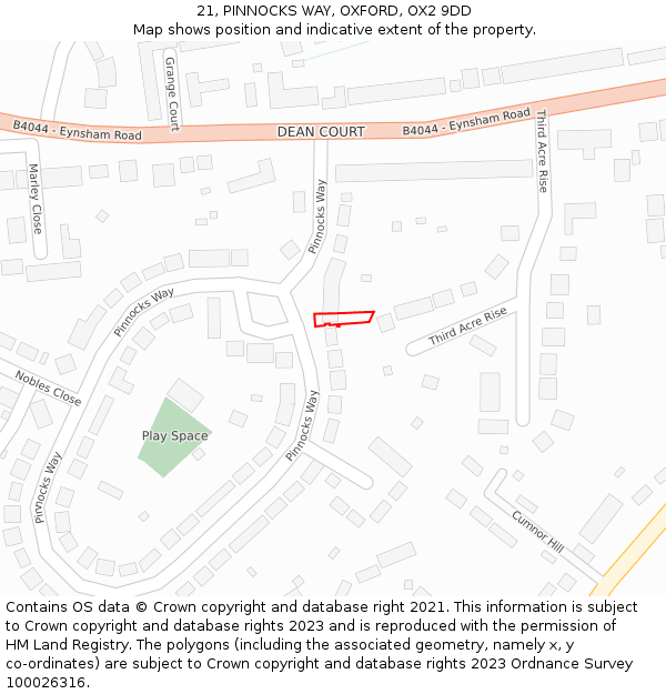 21, PINNOCKS WAY, OXFORD, OX2 9DD: Location map and indicative extent of plot