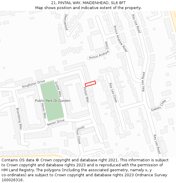 21, PINTAIL WAY, MAIDENHEAD, SL6 8FT: Location map and indicative extent of plot