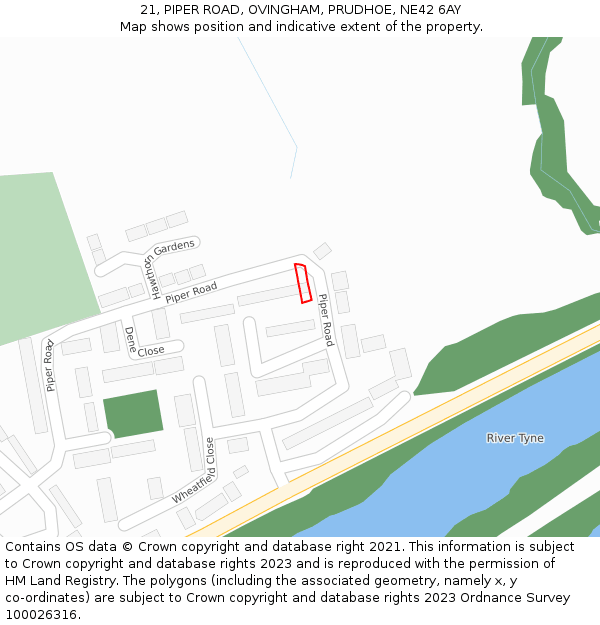 21, PIPER ROAD, OVINGHAM, PRUDHOE, NE42 6AY: Location map and indicative extent of plot