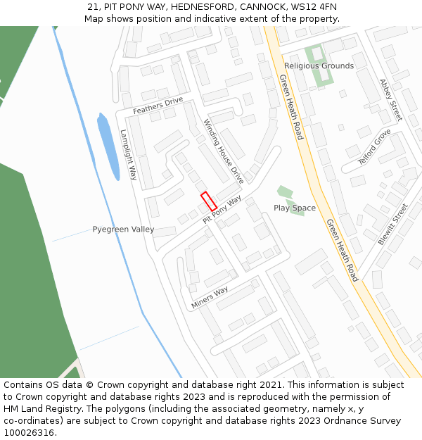 21, PIT PONY WAY, HEDNESFORD, CANNOCK, WS12 4FN: Location map and indicative extent of plot