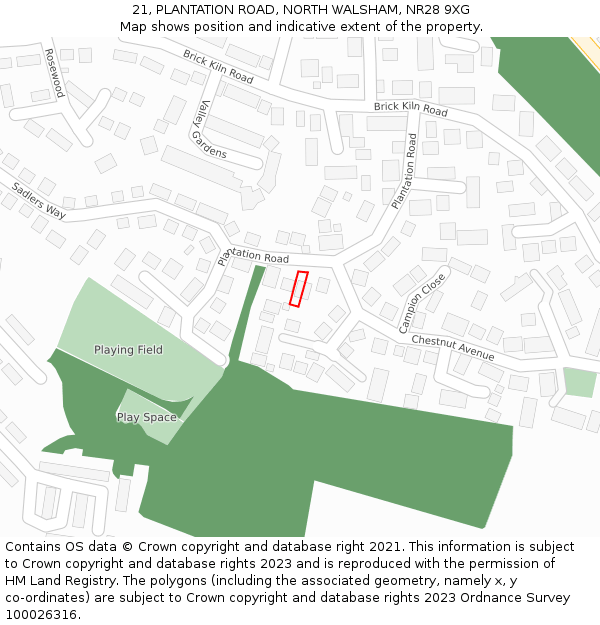 21, PLANTATION ROAD, NORTH WALSHAM, NR28 9XG: Location map and indicative extent of plot