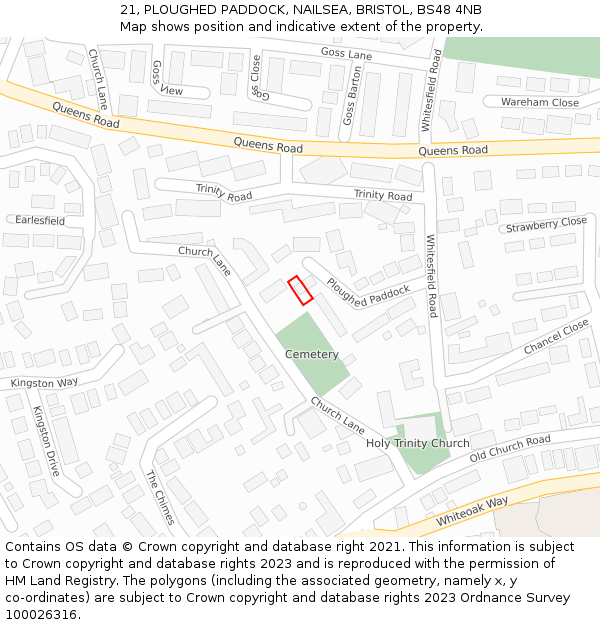 21, PLOUGHED PADDOCK, NAILSEA, BRISTOL, BS48 4NB: Location map and indicative extent of plot