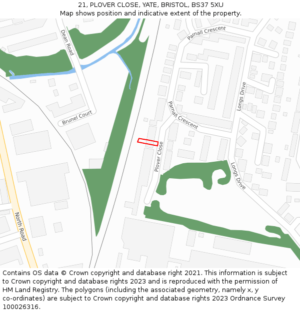 21, PLOVER CLOSE, YATE, BRISTOL, BS37 5XU: Location map and indicative extent of plot