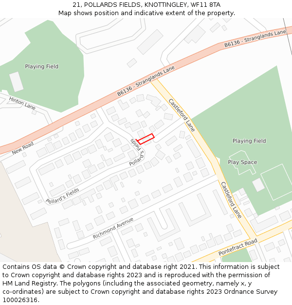 21, POLLARDS FIELDS, KNOTTINGLEY, WF11 8TA: Location map and indicative extent of plot