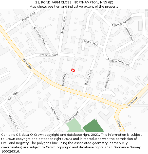 21, POND FARM CLOSE, NORTHAMPTON, NN5 6JQ: Location map and indicative extent of plot