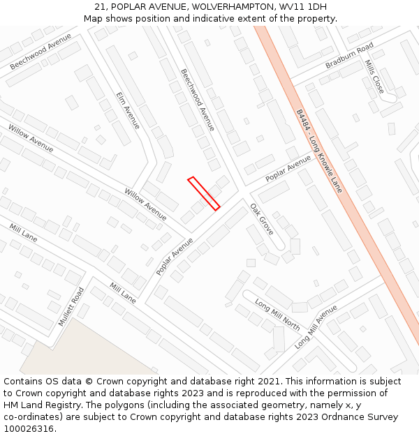 21, POPLAR AVENUE, WOLVERHAMPTON, WV11 1DH: Location map and indicative extent of plot