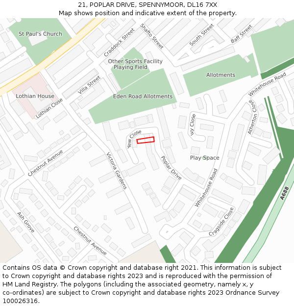 21, POPLAR DRIVE, SPENNYMOOR, DL16 7XX: Location map and indicative extent of plot