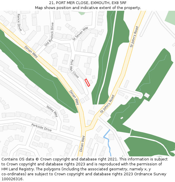 21, PORT MER CLOSE, EXMOUTH, EX8 5RF: Location map and indicative extent of plot