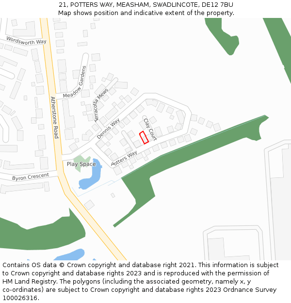 21, POTTERS WAY, MEASHAM, SWADLINCOTE, DE12 7BU: Location map and indicative extent of plot