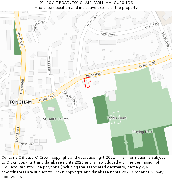 21, POYLE ROAD, TONGHAM, FARNHAM, GU10 1DS: Location map and indicative extent of plot