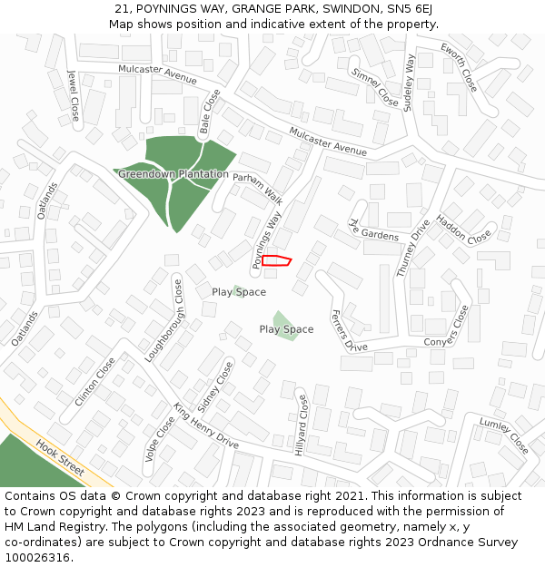 21, POYNINGS WAY, GRANGE PARK, SWINDON, SN5 6EJ: Location map and indicative extent of plot