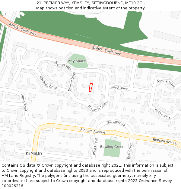 21, PREMIER WAY, KEMSLEY, SITTINGBOURNE, ME10 2GU: Location map and indicative extent of plot