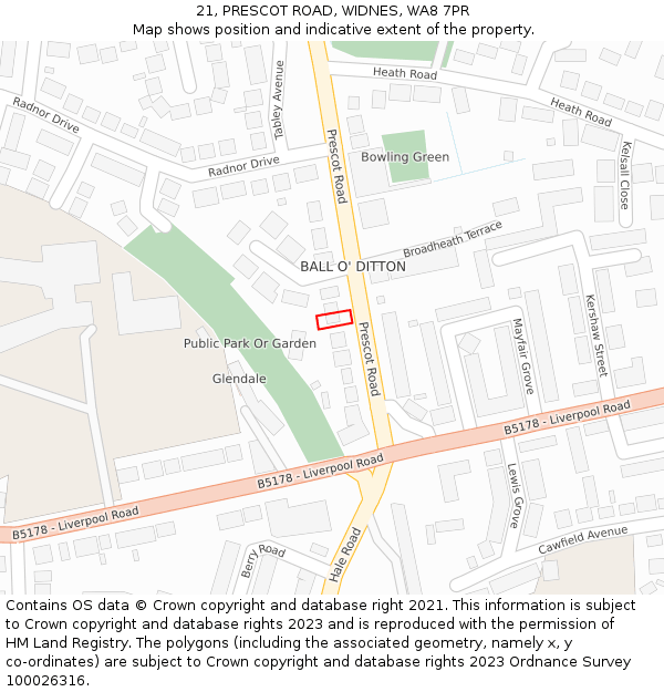 21, PRESCOT ROAD, WIDNES, WA8 7PR: Location map and indicative extent of plot