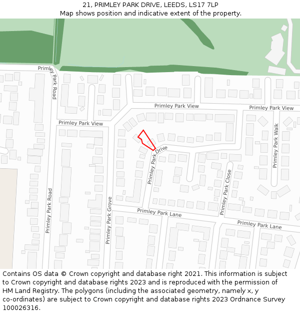 21, PRIMLEY PARK DRIVE, LEEDS, LS17 7LP: Location map and indicative extent of plot