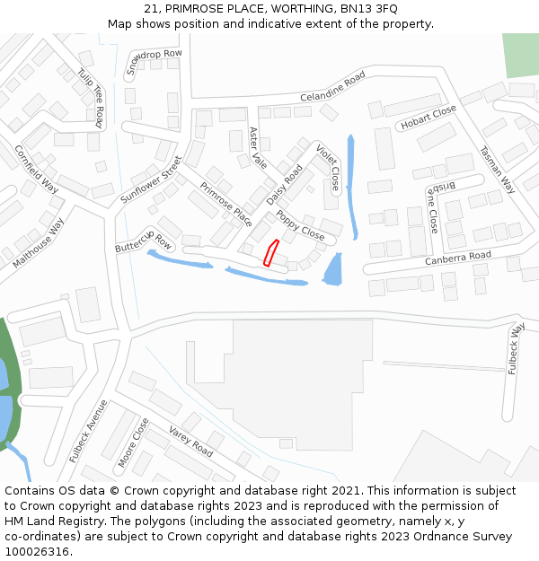 21, PRIMROSE PLACE, WORTHING, BN13 3FQ: Location map and indicative extent of plot