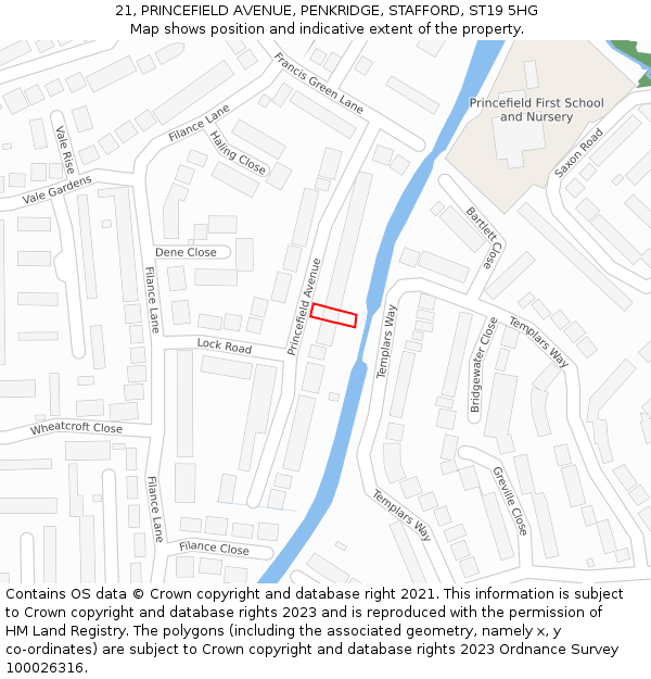 21, PRINCEFIELD AVENUE, PENKRIDGE, STAFFORD, ST19 5HG: Location map and indicative extent of plot