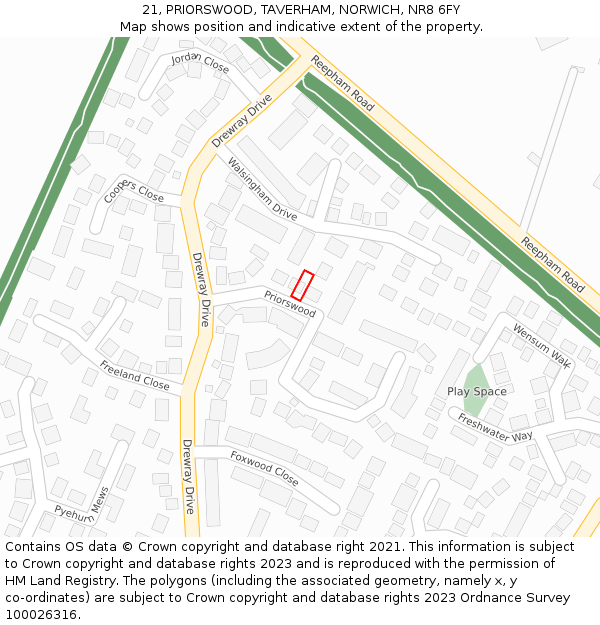 21, PRIORSWOOD, TAVERHAM, NORWICH, NR8 6FY: Location map and indicative extent of plot