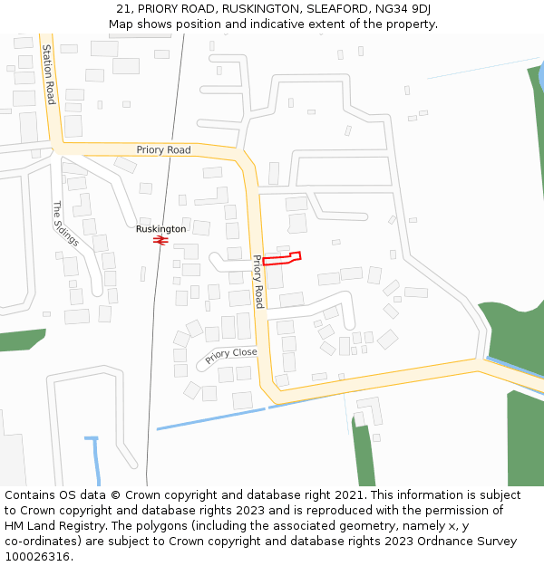 21, PRIORY ROAD, RUSKINGTON, SLEAFORD, NG34 9DJ: Location map and indicative extent of plot