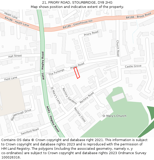 21, PRIORY ROAD, STOURBRIDGE, DY8 2HG: Location map and indicative extent of plot