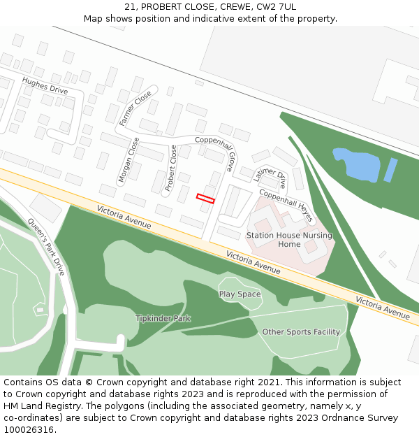 21, PROBERT CLOSE, CREWE, CW2 7UL: Location map and indicative extent of plot