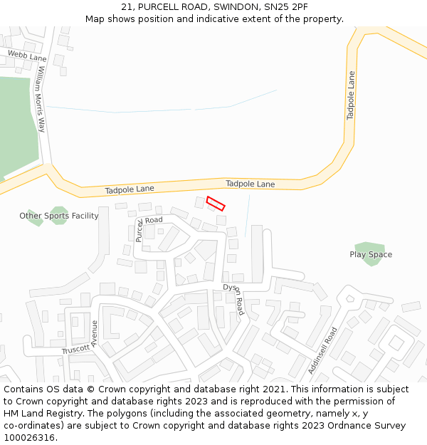 21, PURCELL ROAD, SWINDON, SN25 2PF: Location map and indicative extent of plot