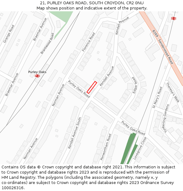 21, PURLEY OAKS ROAD, SOUTH CROYDON, CR2 0NU: Location map and indicative extent of plot