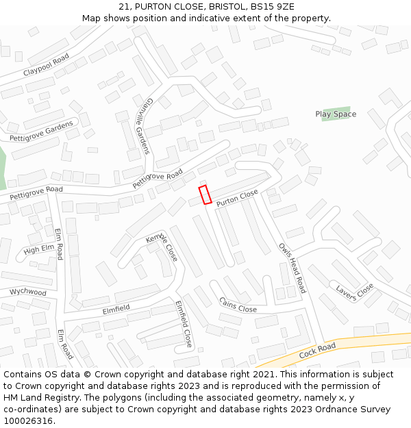 21, PURTON CLOSE, BRISTOL, BS15 9ZE: Location map and indicative extent of plot