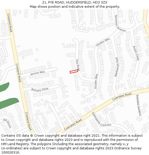 21, PYE ROAD, HUDDERSFIELD, HD3 3ZX: Location map and indicative extent of plot