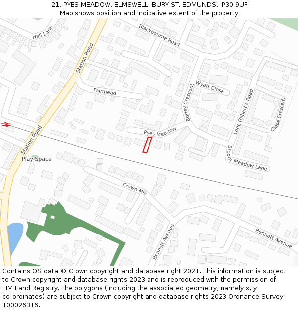 21, PYES MEADOW, ELMSWELL, BURY ST. EDMUNDS, IP30 9UF: Location map and indicative extent of plot