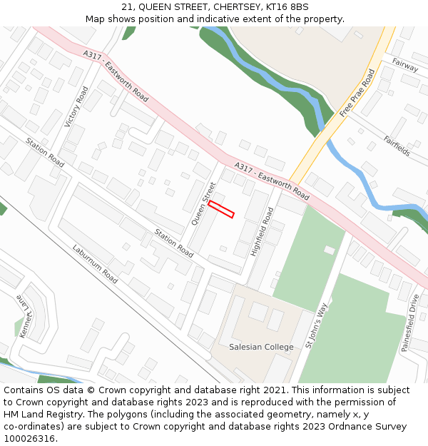 21, QUEEN STREET, CHERTSEY, KT16 8BS: Location map and indicative extent of plot