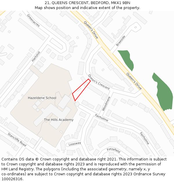 21, QUEENS CRESCENT, BEDFORD, MK41 9BN: Location map and indicative extent of plot