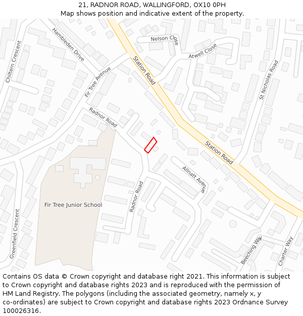 21, RADNOR ROAD, WALLINGFORD, OX10 0PH: Location map and indicative extent of plot