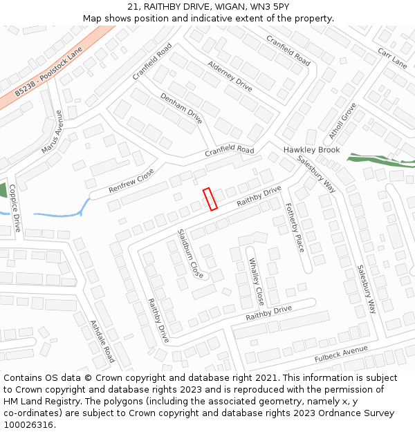 21, RAITHBY DRIVE, WIGAN, WN3 5PY: Location map and indicative extent of plot